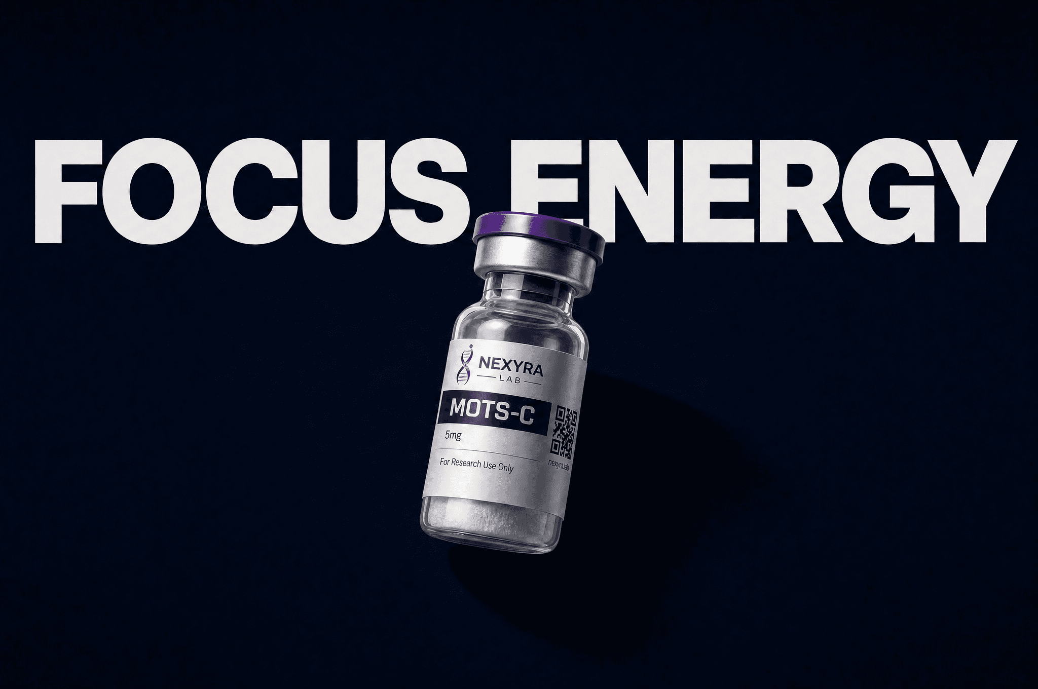 Energy & Focus research peptides — vial on navy background — Nexyra Lab
